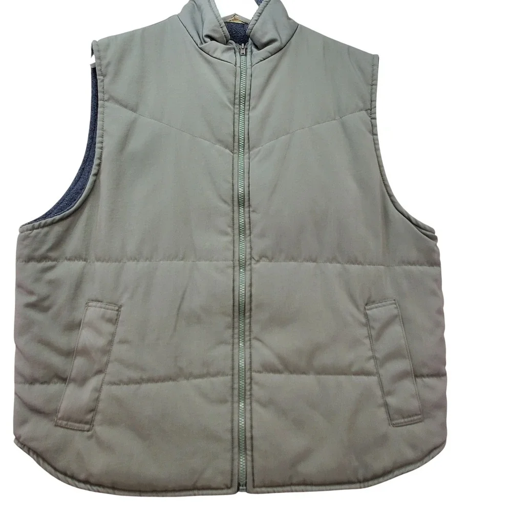 Naturalife Mens‎ Puffer Vest Olive Green Fleece Lined Full Zip Size Medium 9879